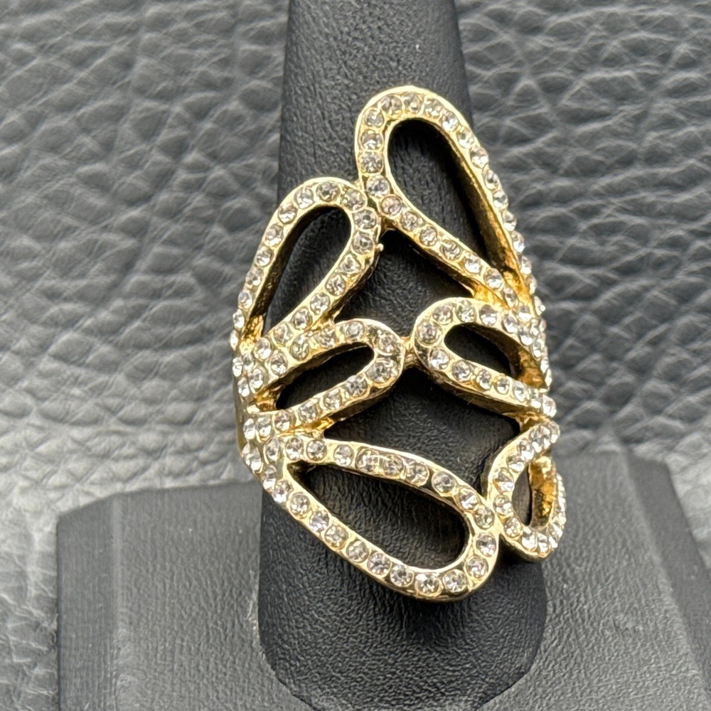 Rhinestone Cocktail Ring Size 9.5 Pave Openwork Wrap Abstract Disco‎ Statement